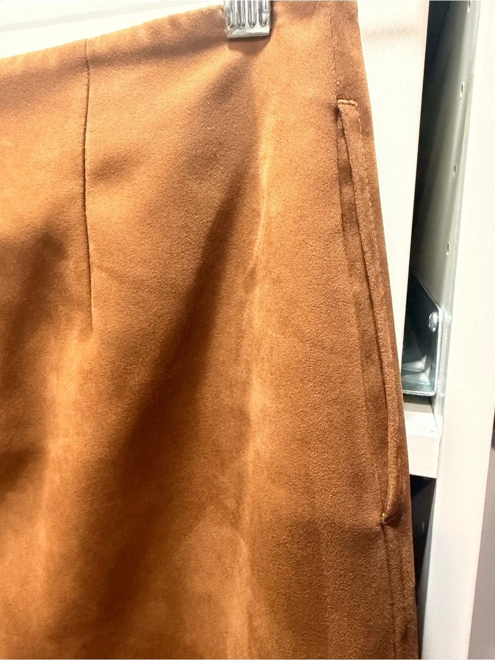 H&M Camel Faux Suede Midi Pencil Skirt with Front Slit